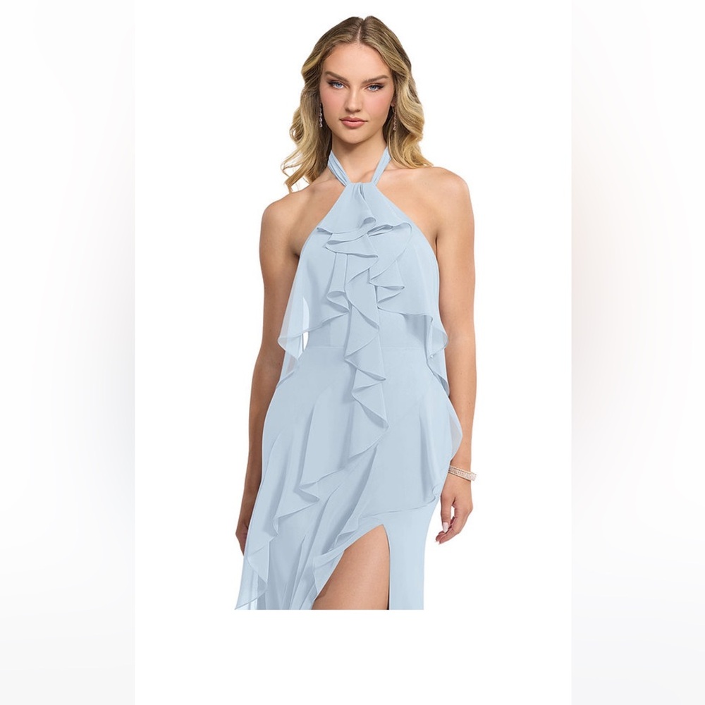 Azazie Light Blue Halter Ruffle Dress